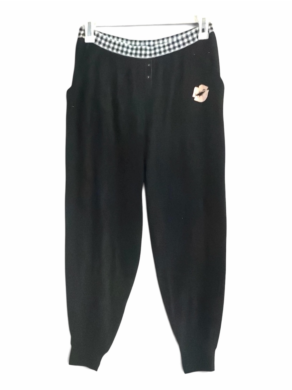 Sleep By Cacique Black Loungers Joggers Gingham Waistband Lip Print Size 14/16